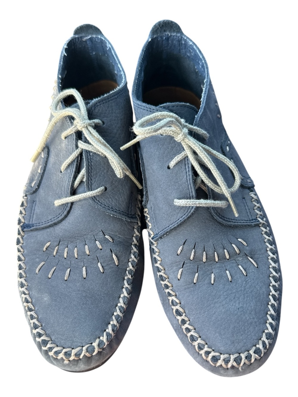 Hush Puppies Blue Leather Embroidered Whipstitch Lace-Up Shoes Size 8